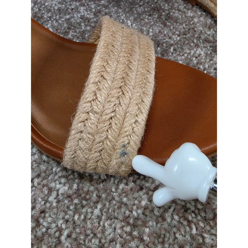 A New Day Tish Slingback Espadrille Wedge Sandals Cognac Brown Braided Jute 7.5